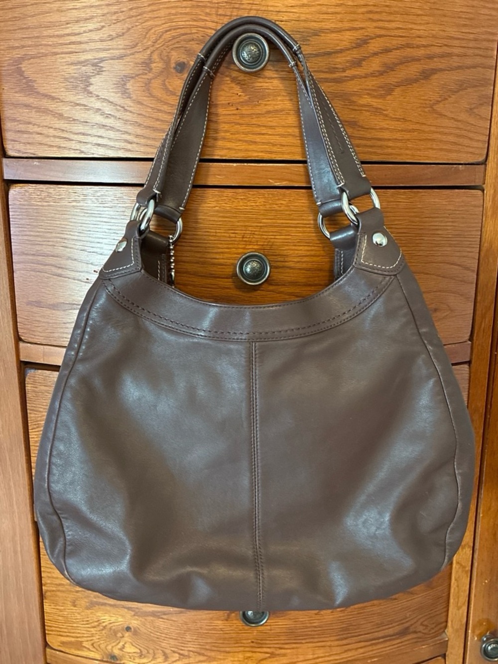 Coach F15075 large soho chocolate brown leather hobo shoulder bag 3 compartment - Picture 4 of 8